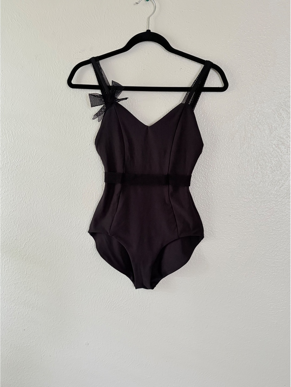 Black Bodysuit Mesh Bow Accent Leotard Ballerina